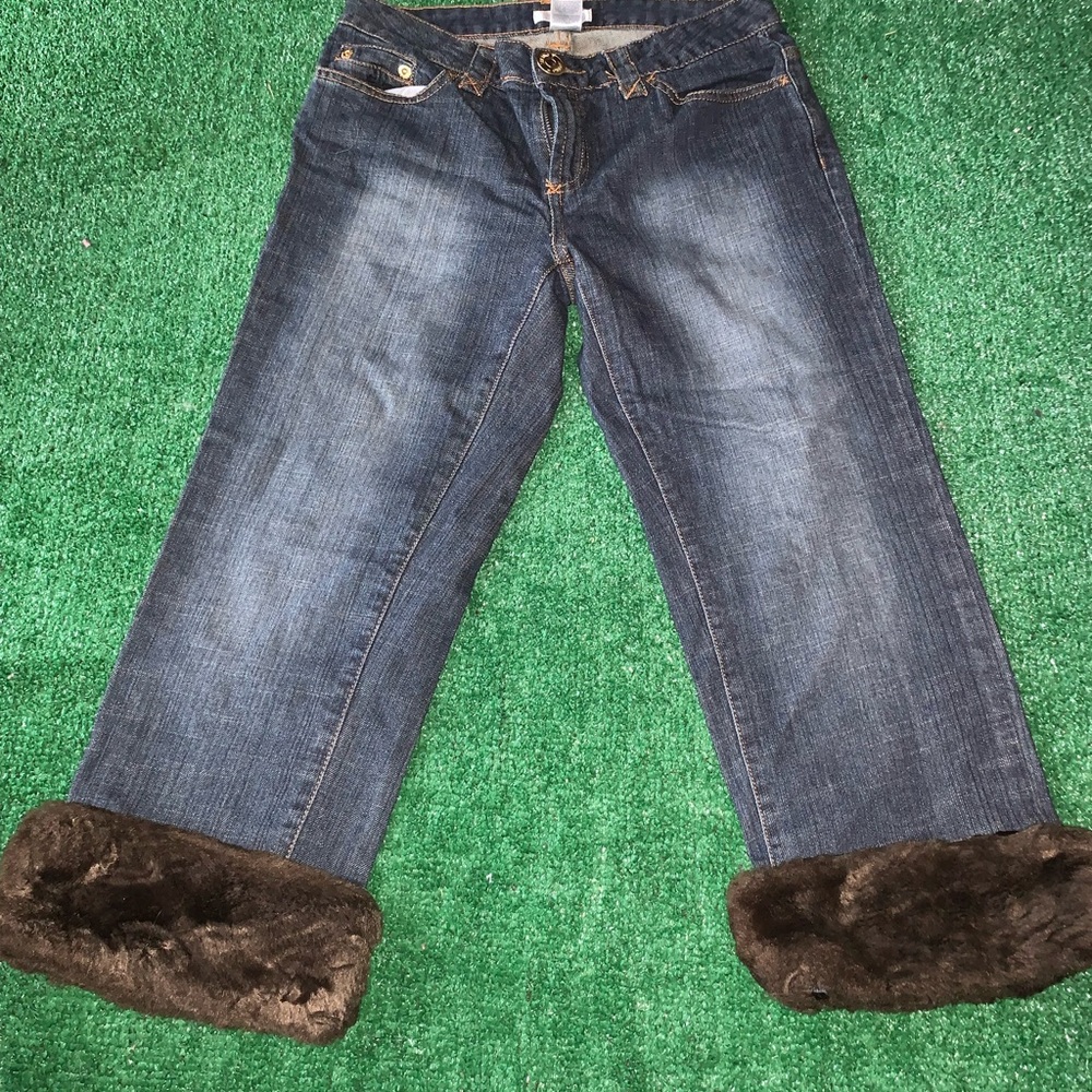 Y2k low rise fluffy cuffs blue and navy jeans!